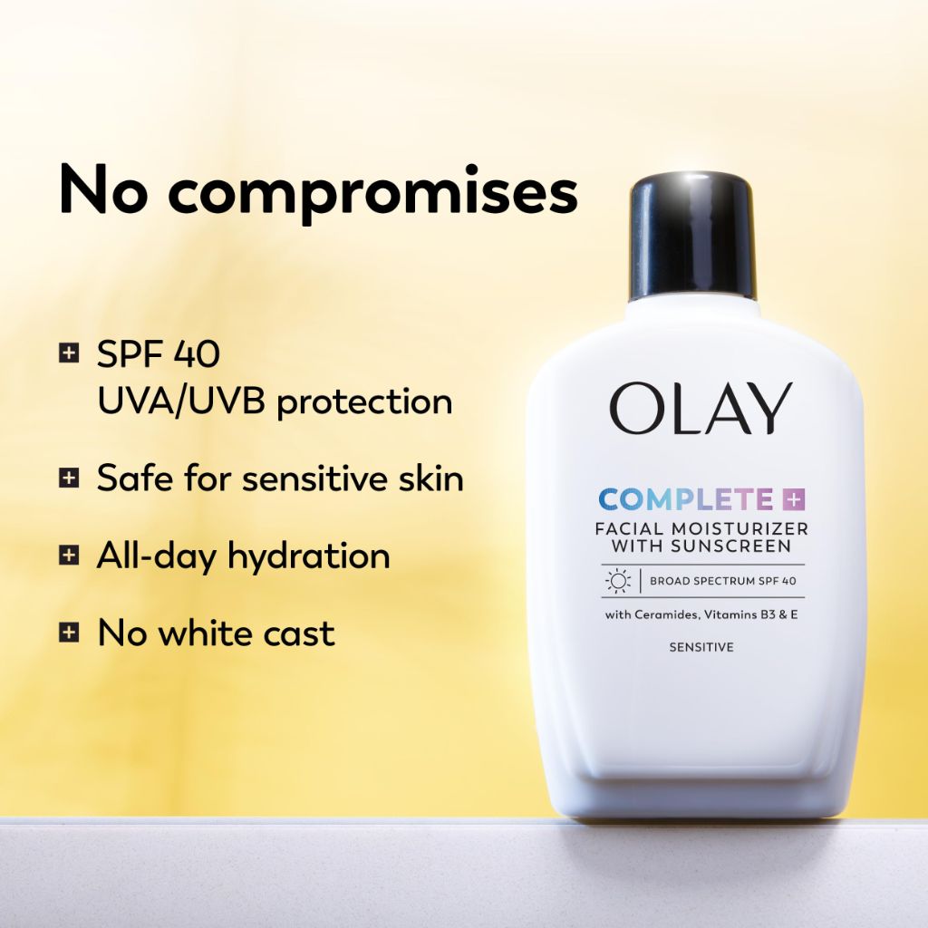 Olay Complete+ Face Moisturizer with Sunscreen SPF 40, For Sensitive Skin- Ceramides, 6 Oz