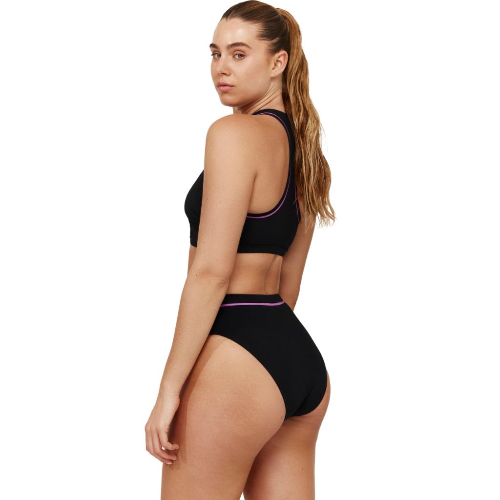 Gottex Women's Standard High Neck Bikini, Zipper, Front & Back Lining Swim Top, Black Purple, 14