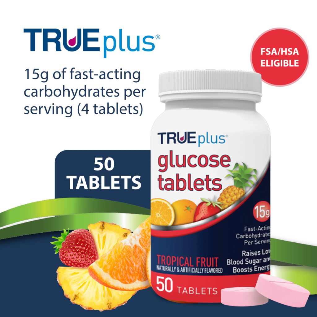 TRUEplus Glucose Tablets, Tropical Fruit Flavor, 15g |  50 Count