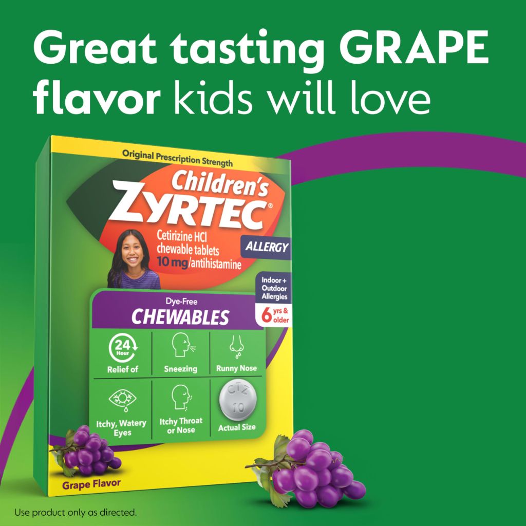 Zyrtec Children's Dye-Free Chewables Grape, 48 ct