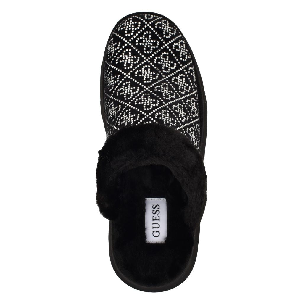 Guess Women's Danikas Slipper, Black Velvet Rhinestone Logo 001(, 9M)