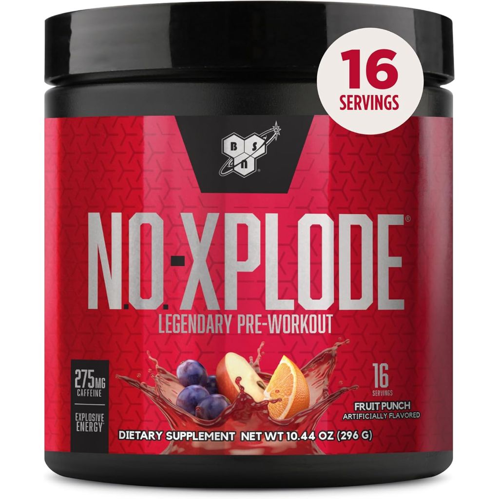 BSN N.O.-XPLODE Pre Workout Powder with Creatine and Beta-Alanine - Fruit Punch, 16 Servings