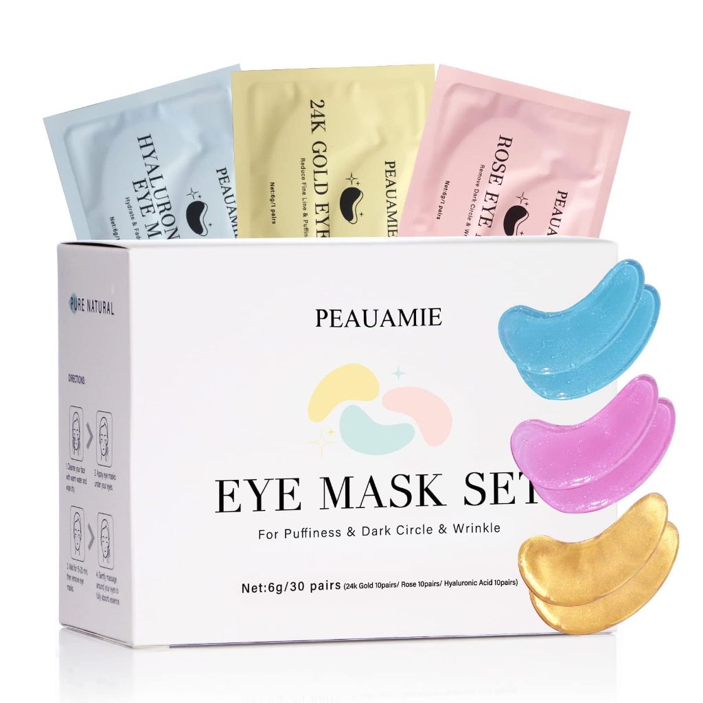 PEAUAMIE Under Eye Patches Gold and Hyaluronic Acid for puffy eyes, 30 Pairs