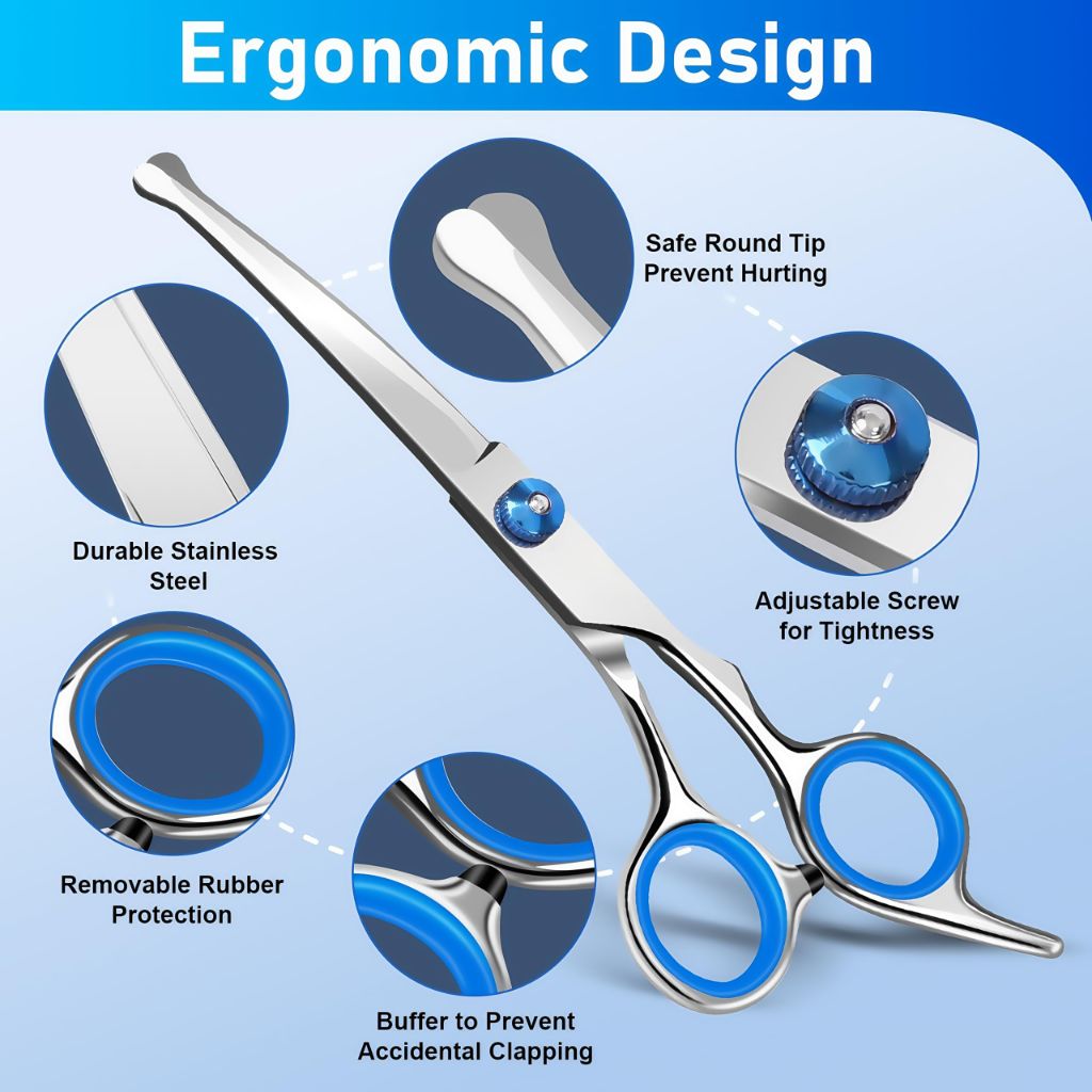 WFOEJEJ Professional 4 in 1 Dog Grooming Scissors Kit with Safety Round Tips, Sharp and Durable Pet Grooming Shears for Dogs and Cats.