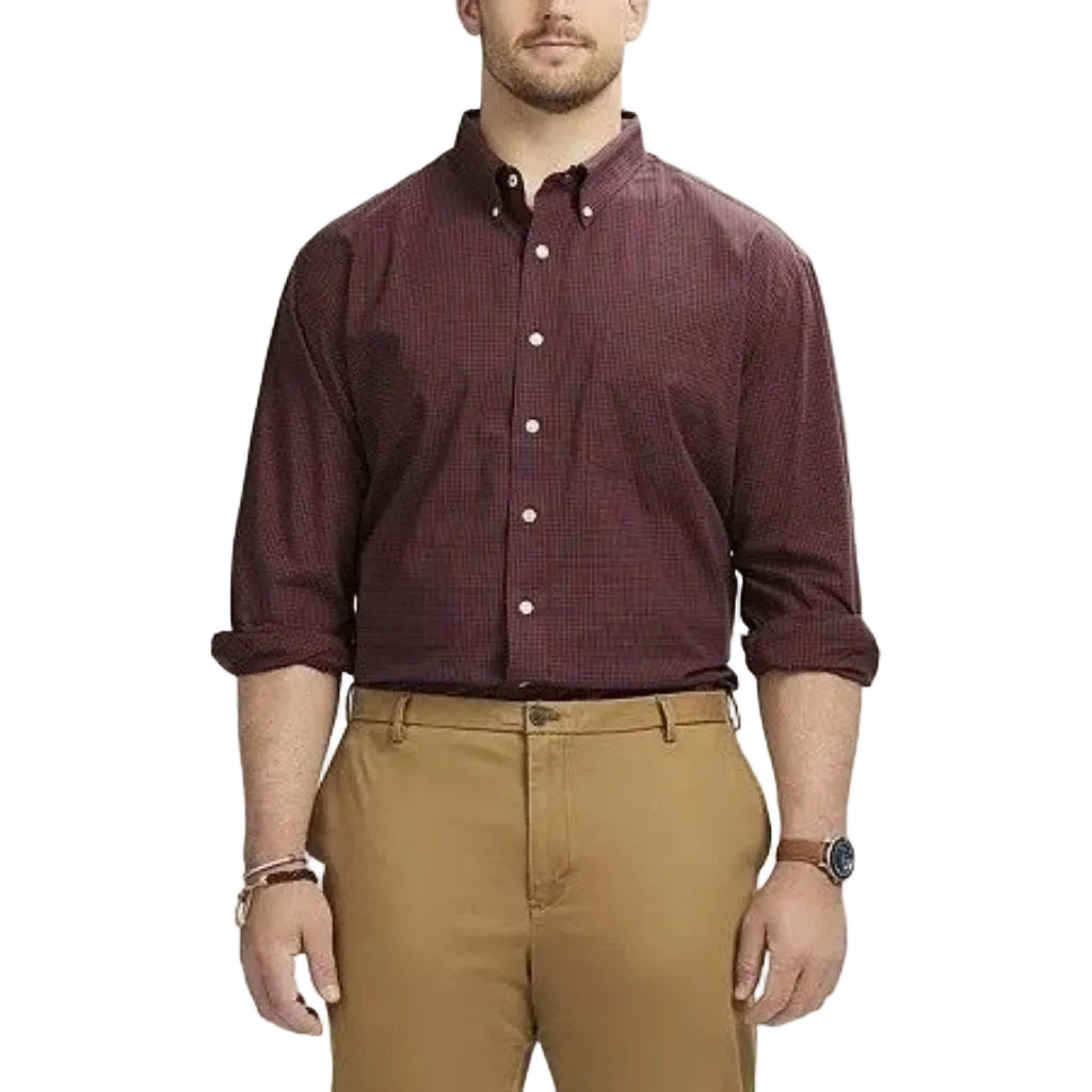 IZOD Men's Long-Sleeve Performance Comfort Button Down Shirt - Ginger Bread, 3XLT