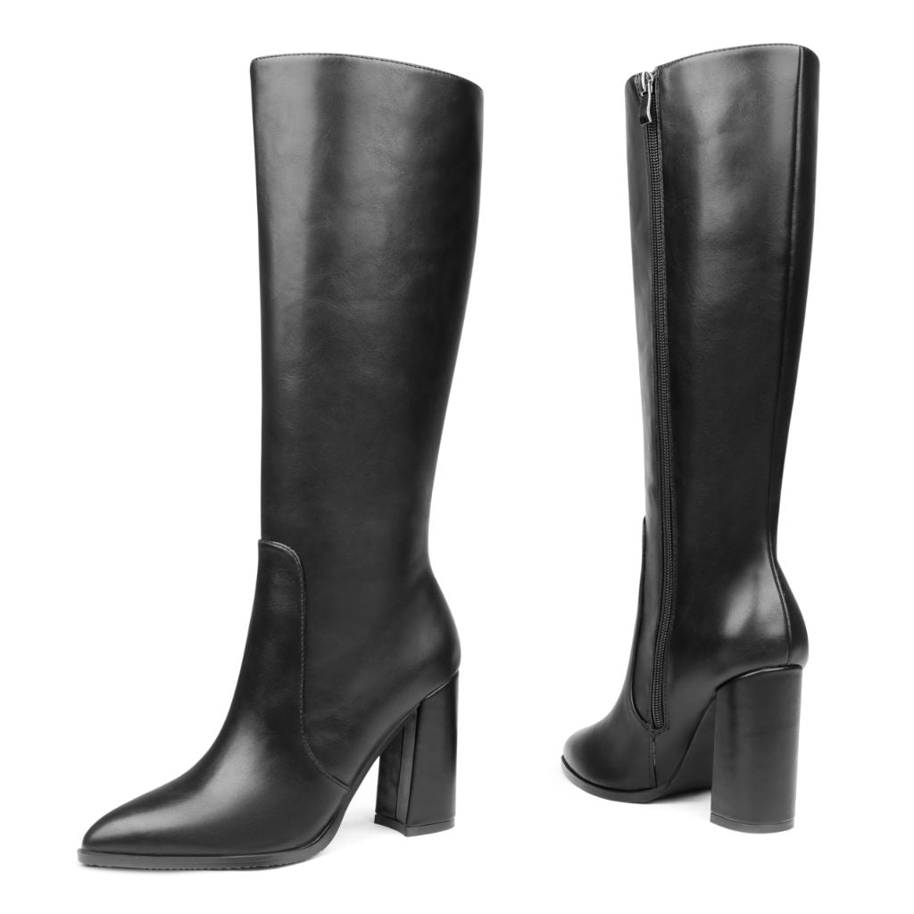Zzheels Women's Knee High Boots with Side Zipper, Black Matte, SZ 9