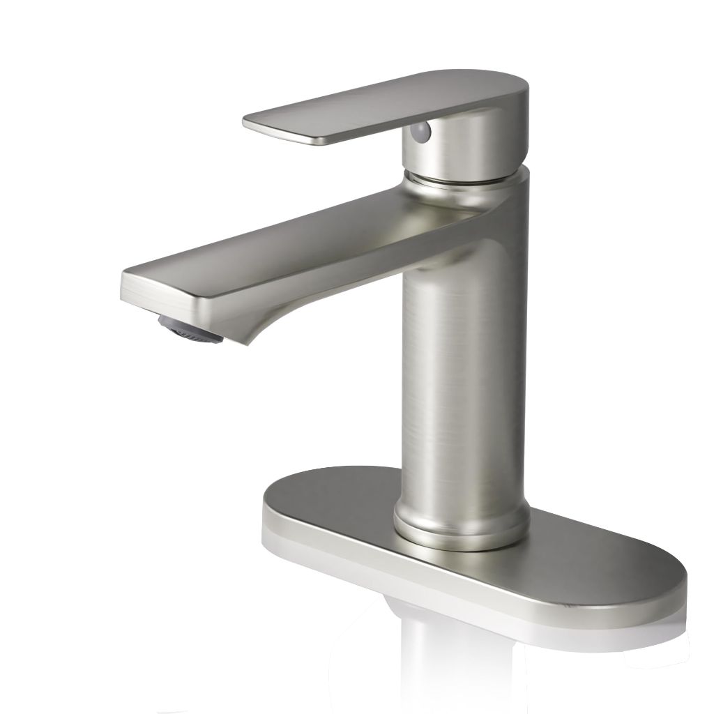 BELZ Brushed Nickel Bathroom Faucet, Modern Single Handle One Hole Bath Vanity Sink Faucet with Pop Up Drain and Deck Plate for 1 or 3 Holes