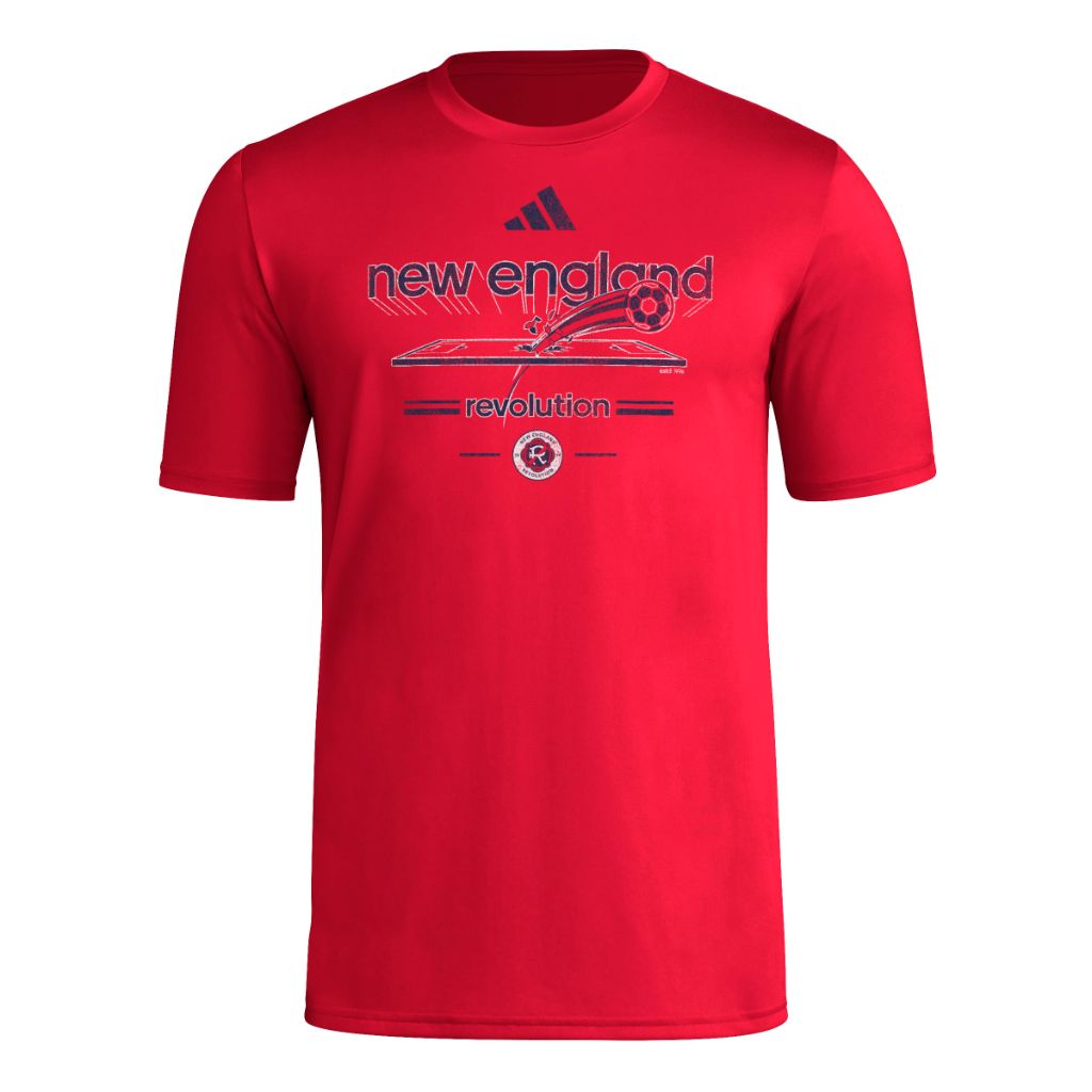 adidas Mens New England Revolution Pre-Game Short Sleeve Soccer T-Shirt, Red - size Large