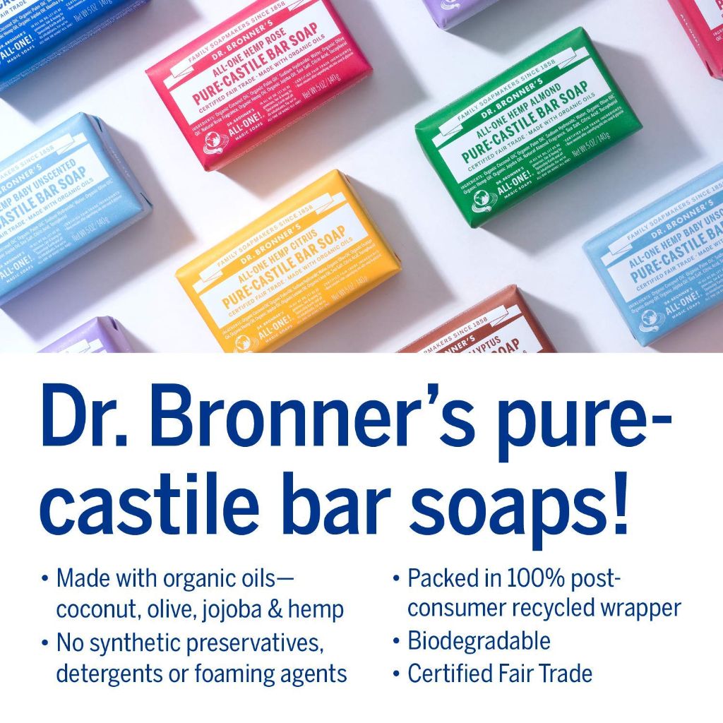 Dr. Bronners Castile Baby Unscented Bar Soap, 5 OZ