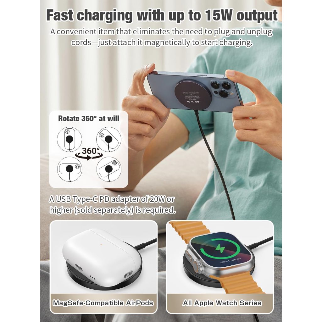 3 in 1 Magnetic Wireless Charging Station, (Black)
