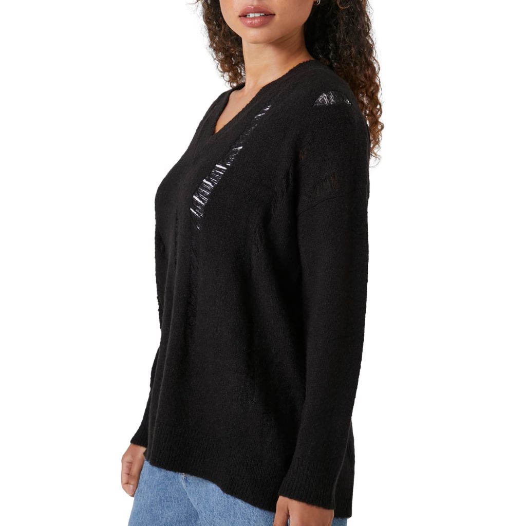 Forever 21 Women's Open-Knit V-Neck Sweater, Black, X-Small