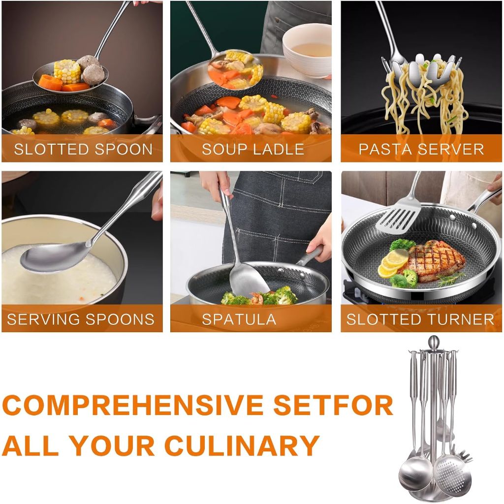 6Pcs Stainless Steel Kitchen Utensils Set Includes Utensil Holder / 6Pcs