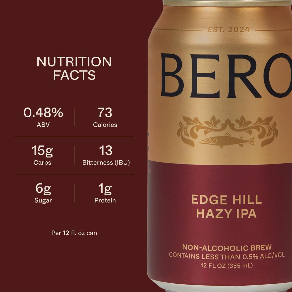 BERO Edge Hill Hazy IPA, Non-Alcoholic Craft Ale 6-Pack, Tropical & Juicy Hazy IPA