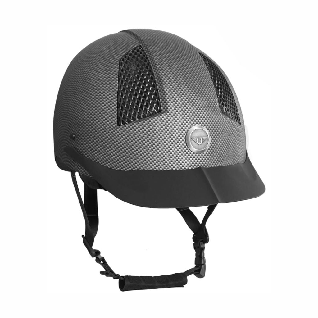 TuffRider Starter Carbon Fiber Print Horse Riding Helmet | Comfortable ABS SEI-Certified Protective Equestrian Head Gear-Black-Small