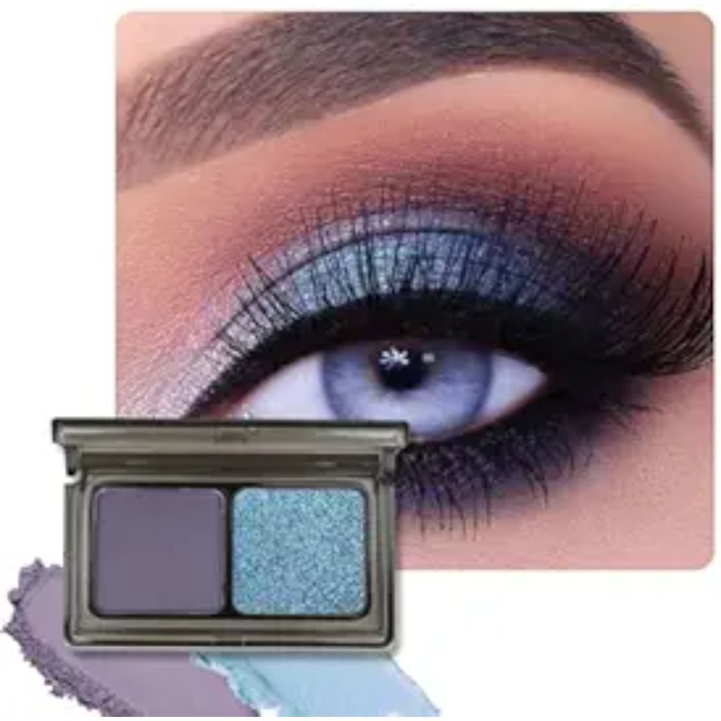 Dark Purple Blue Two Color Matte Shimmer Glitter Eyeshadow Palette,Eye Shadow Powder Professional Long-Lasting Waterproof Makeup Palette,Easy-To-Apply and Compact for Travel,Vegan & Cruelty-Free