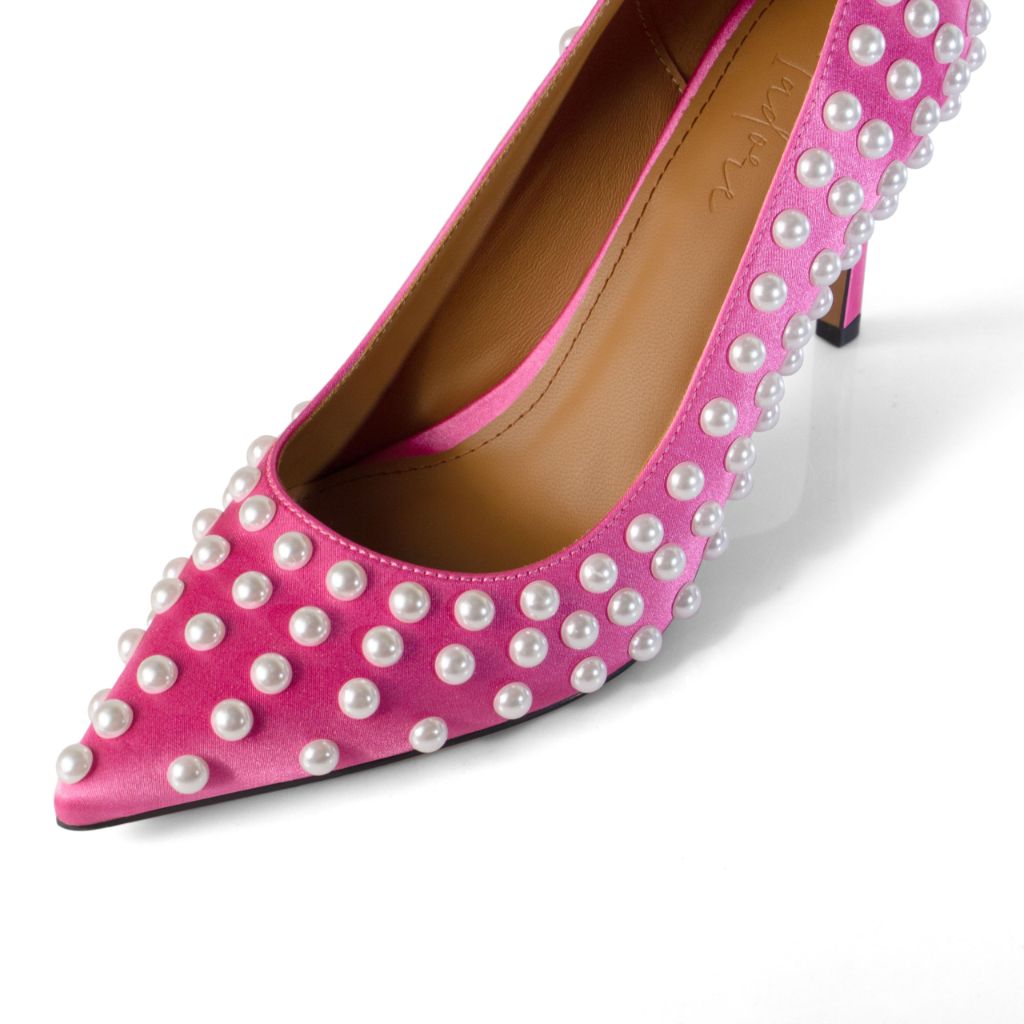 Iadore Women's Chic Pearl Studded Stiletto High Heel Pumps - Rose Satin, Size 10