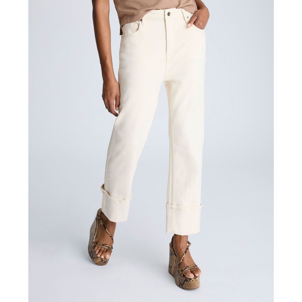 Kenneth Cole Women's High-Rise Straight-Leg Wide-Cuff Jeans - Ecru Wash, Size 8