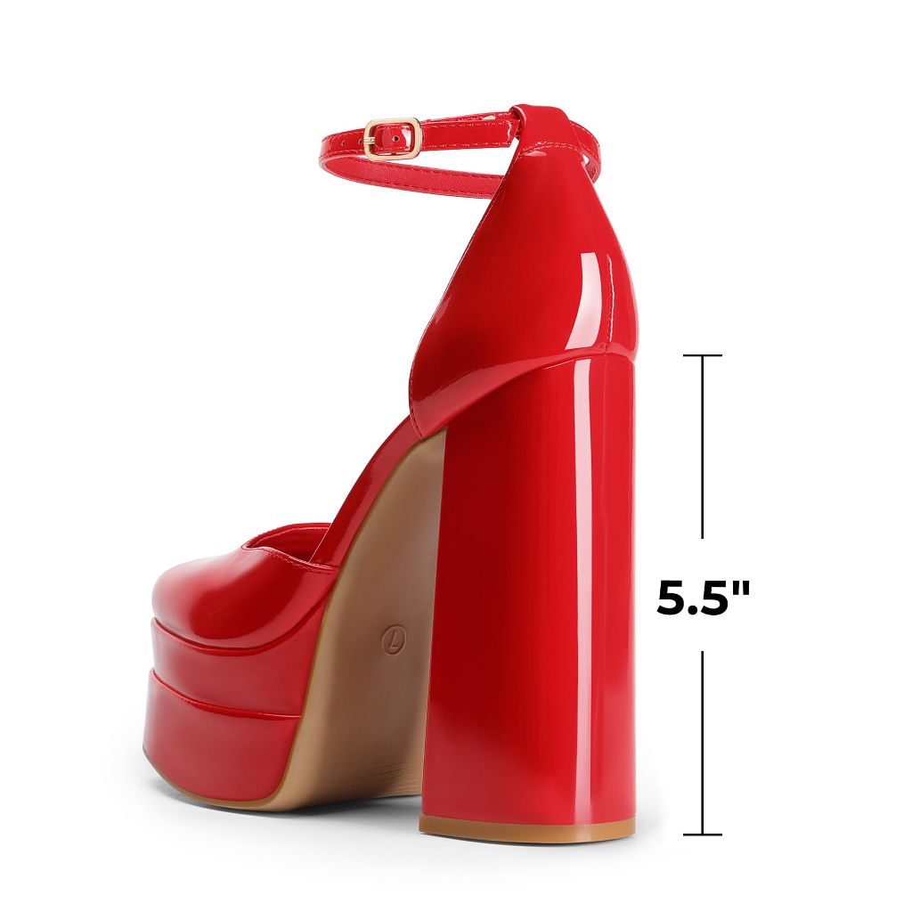 DREAM PAIRS Women’s High Chunky Platform Heels, Red - Size 9.5