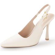 Ankis Slingback Kitten Heels for Women Closed Pointed Toe High Heel - White , 9.5