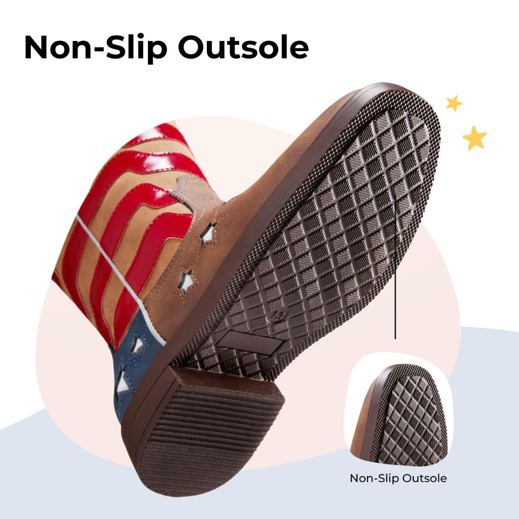 PATPAT Toddler Cowboy Boots Size 10, Red and Brown Striped Flag Cowboy Boots for Boys