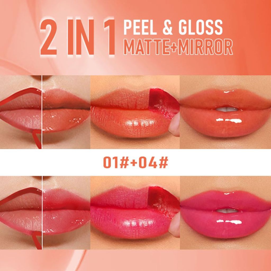 2Pcs Peel Off Lip Gloss Tattoo and Lip Oil 2-in-1, 01#+04#