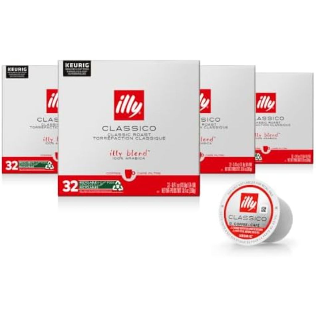 Illy Coffee K Cups - Pods For Keurig Machines – Classico Roast - Caramel, Orange Blossom & Jasmine - Mild, Flavorful & Balanced Flavor - No Preservatives – 32 Count, 4 Pack