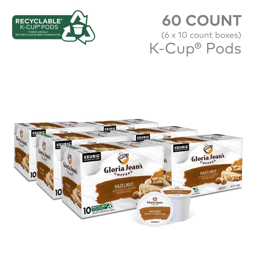 Gloria Jean's Medium Roast Hazelnut Keurig K-Cup Coffee Pods, 60ct