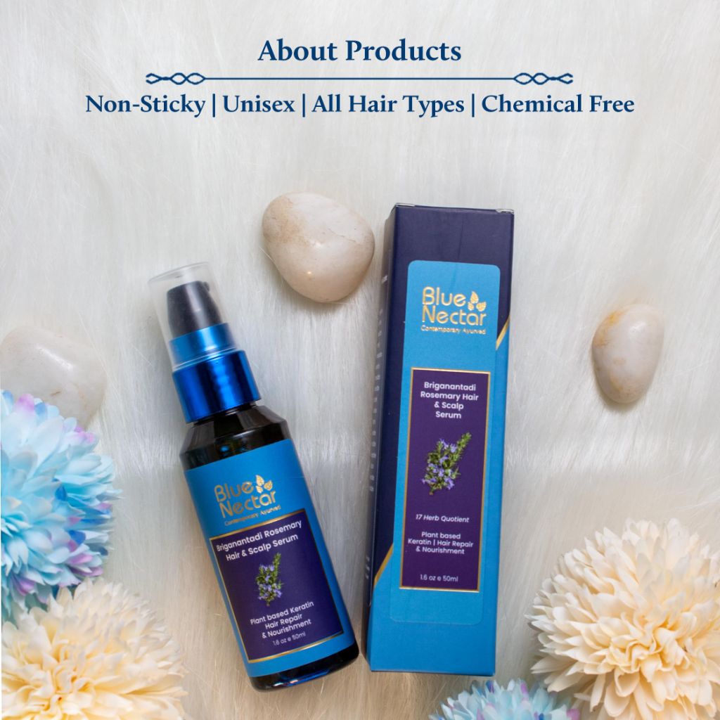 Blue Nectar Rosemary Hair & Scalp Serum for Women & Men | Advanced Hair Growth Serum for Dry & Frizzy Hair | with Plant Based Keratin (17 Herbs, 1.6 Fl Oz)