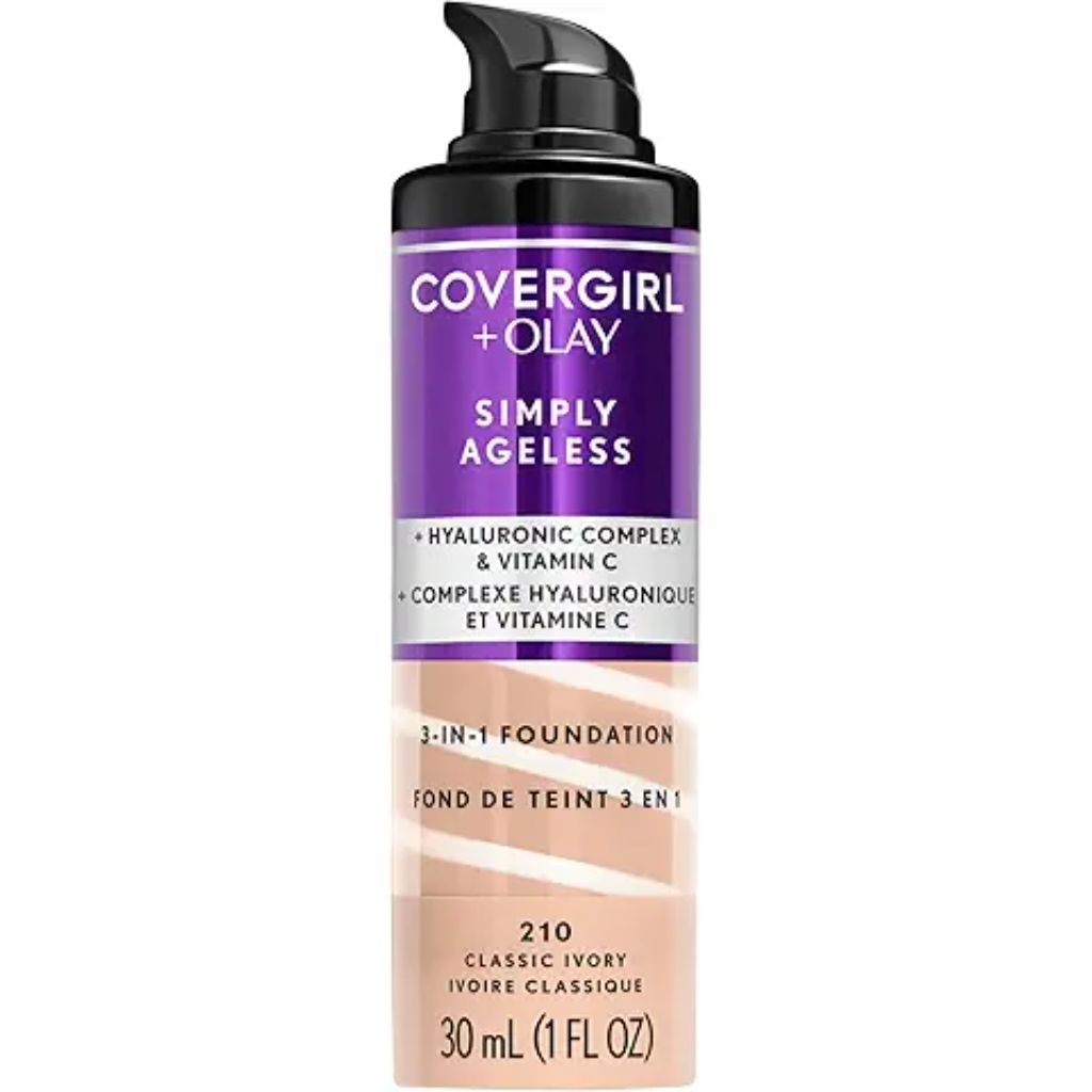 Covergirl + Olay Simply Ageless 3-in-1 Liquid Foundation, 1 oz, Shade 210 Classic Ivory