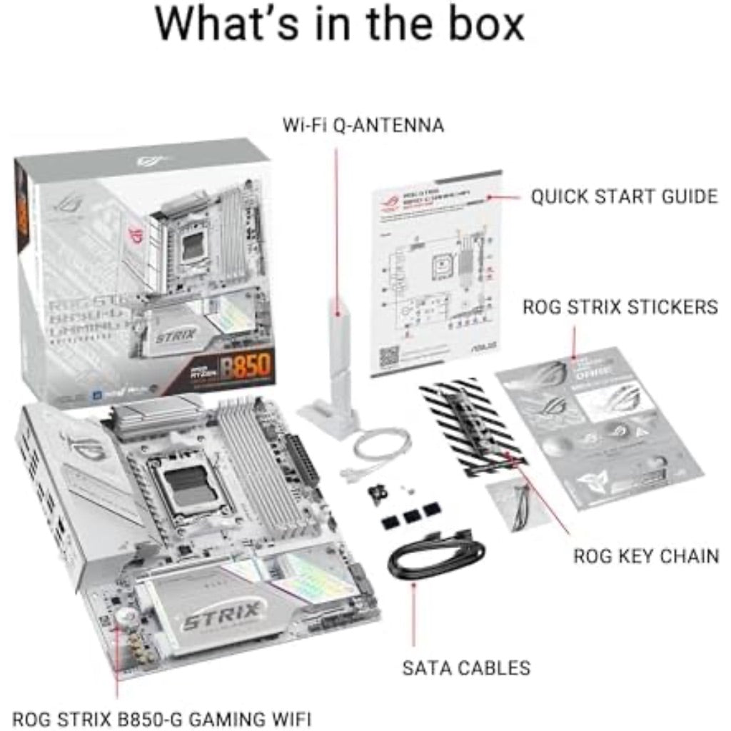 ASUS ROG Strix B850-G Gaming WiFi AMD AM5 B850 mATX Motherboard, Advanced AI PC Ready, 14+2+1 Power Stages, DDR5 Slots, 4X M.2 Slots, PCIe® 5.0 Ready, WiFi 7, 2.5G LAN, USB 20Gbps Type-C®, AI Advisor