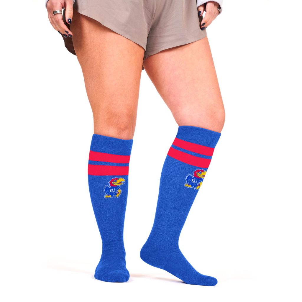For Bare Feet NCAA KANSAS JAYHAWKS Cozy Feather Compression Varsity Stripe Team Color Large/Extra Large