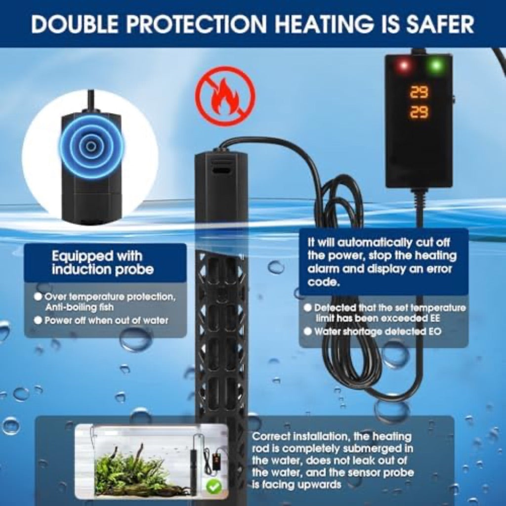 500W Submersible Aquarium Heater with Intelligent Frequency Conversion, Over-Temp Protection, and Auto Off