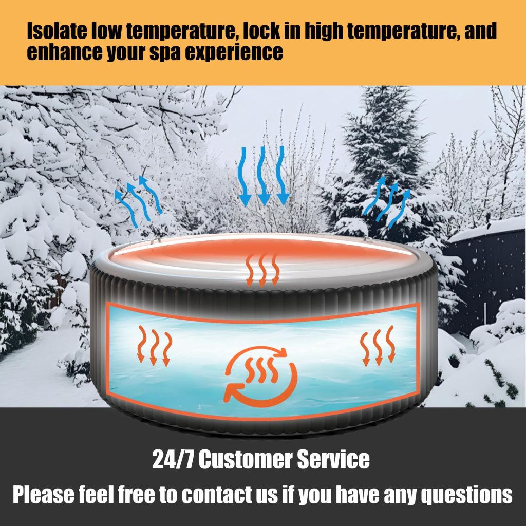 Sibosen Inflatable Hot Tub Cover with Handle, One Size Fits All Portable Hot tub Cover Upgrade Insulated Thermal Energy Saving Hot Tub Lid Protector Outdoor Windproof Rain-Proof Snow-Proof (White)
