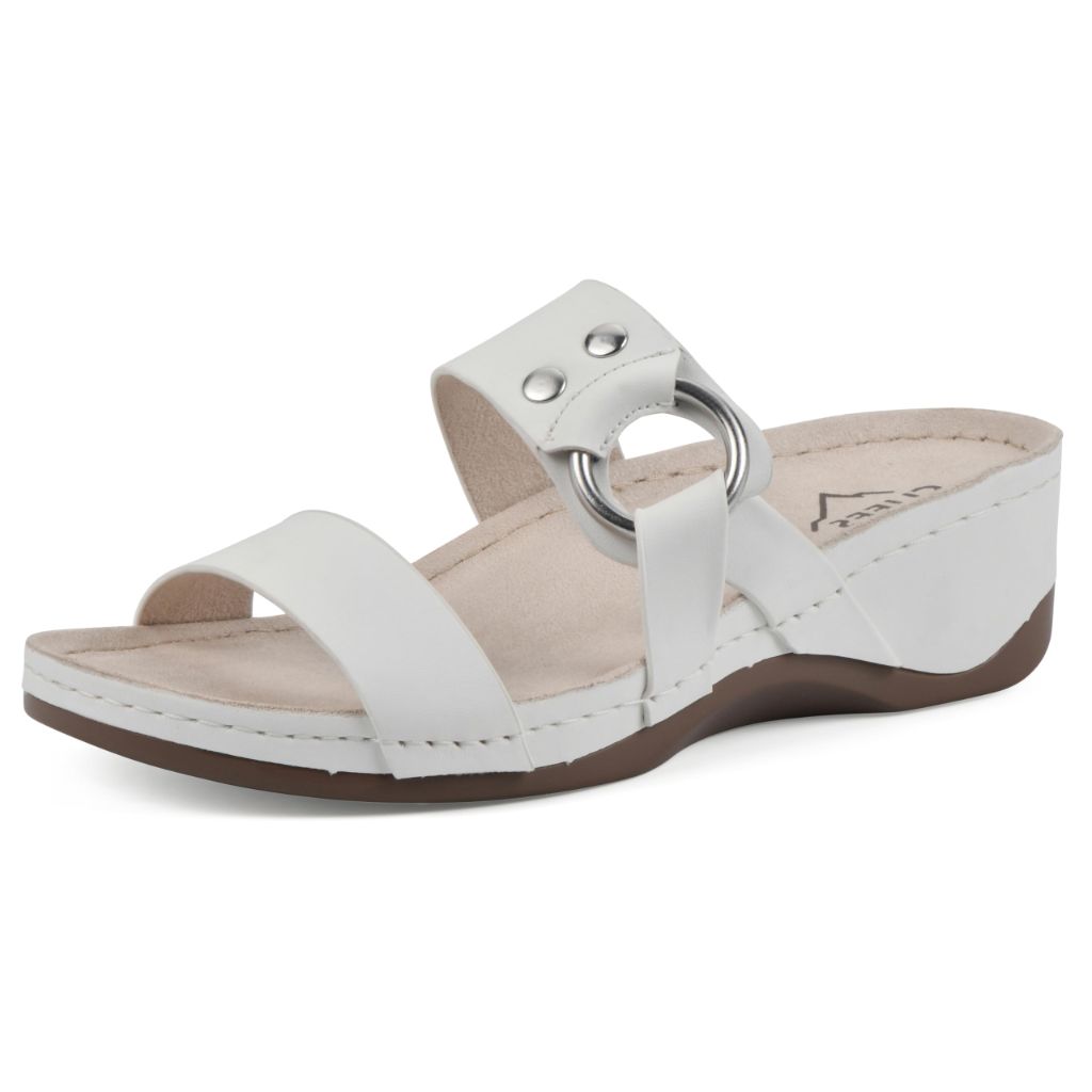 CLIFFS BY WHITE MOUNTAIN Women's Colletta Strappy Wedge Sandal, White/Burnished/Smooth, 10 M