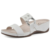 CLIFFS BY WHITE MOUNTAIN Women's Colletta Strappy Wedge Sandal, White/Burnished/Smooth, 10 M