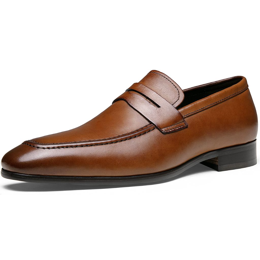 Jouesn Men's Dress Shoes Premium Leather Penny Loafers (Brown 9.5)