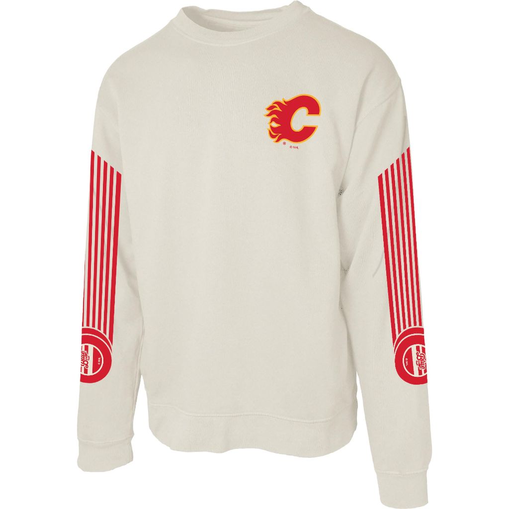 Calgary Flames NHL Officially Licensed Crewneck Sweatshirt Ringspun Ivory Sleeveshot, XX-Large
