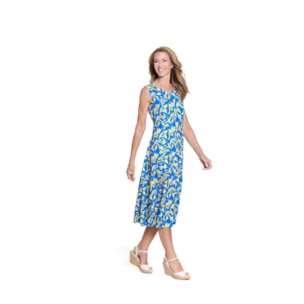MULTIPLES Women's Multi-Panel Scoop Neck Tank Dress - Blue Print, Petite Medium
