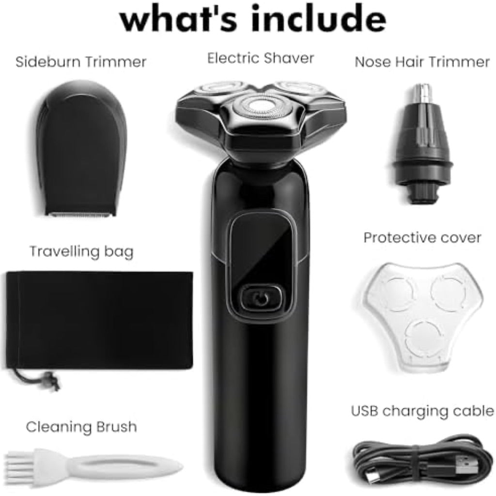 Electric Razor for Men Flynth 3-in-1 Cordless Shaver 3-Blade Rotary Shavers Wet/Dry for Beard Nose & Face, IPX7 Waterproof Fast Charge Travel Trimmer Grooming Set