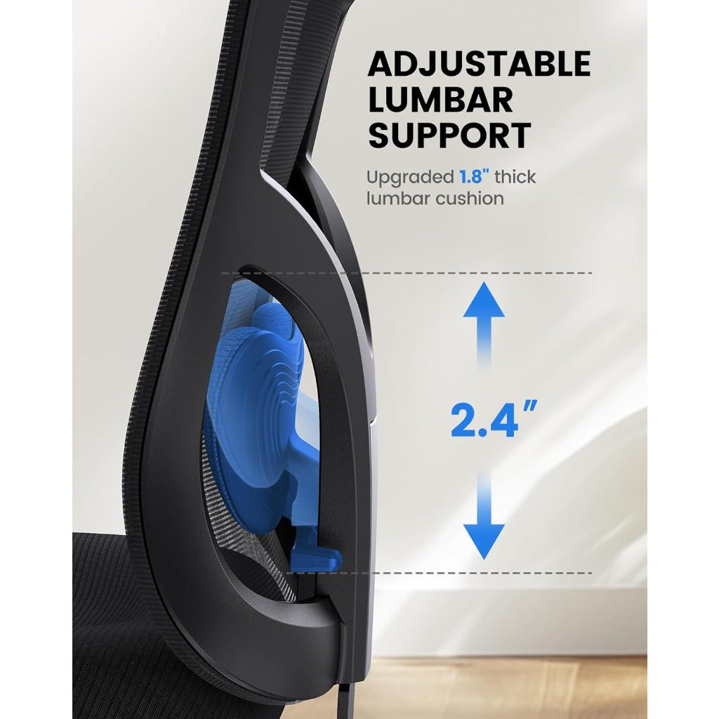 NOBLEWELL Ergonomic Office Chair with Padded Lumbar Support, 2D Headrest, Adjustable Armrests, Upgraded Contoured Seat Cushion, 130° Rocking Tilt, Computer Chair for Home Office, NWOC1-1