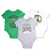 Ultra Game Youth NBA Official Baby Super Soft Cotton 3 Pack Creeper Bodysuit, Boston Celtics, Assorted, 3-6M