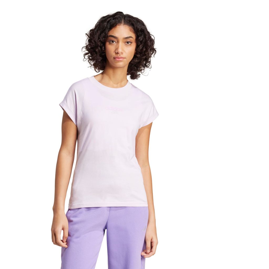 adidas Women's Essentials Linear Cotton T-Shirt - Ice Lavender/Bliss Lilac, Medium