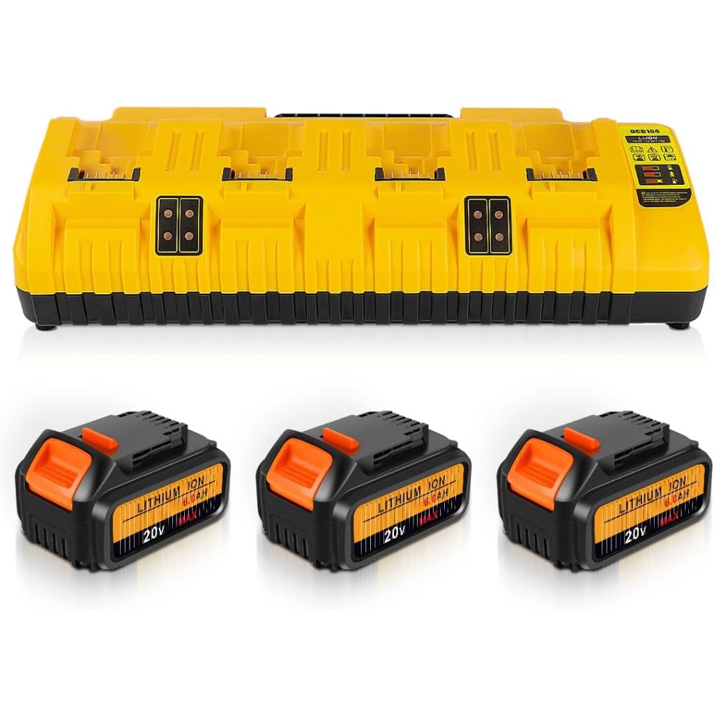 DCB104 Battery Charger + 3 Batteries Replaces Dewalt 20V Battery Charger Station