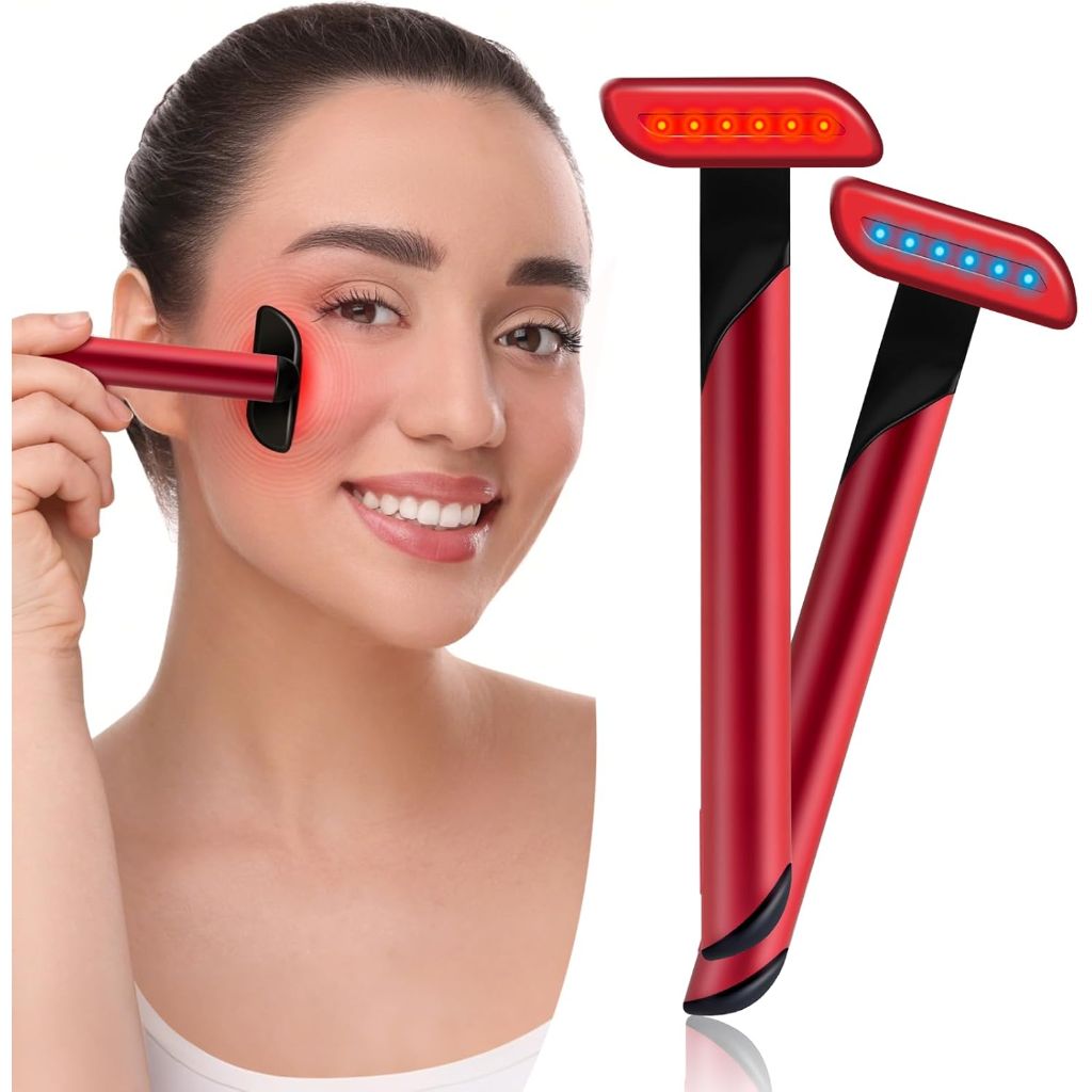 Red Light Therapy Wand for Face: 5-in-1 LED Light Therapy Skincare Wand for Rejuvenation - Face-Massager for Anti-Aging and Wrinkle Reduction -Red & Blue Beauty Device for Eyes, Neck & Face