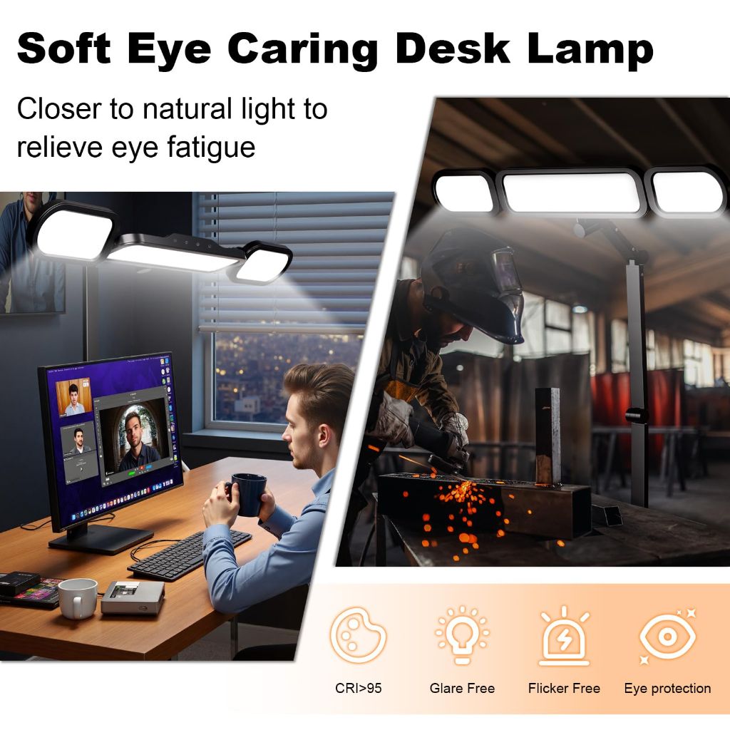 NUERPO LED Desk Lamp with Clamp,Adjustable Swing Arm Desks Lamps for Home Office,Dimmable Tempering Eye Care Desk Light Bright Modern Led Table Lamp Ultra Bright Architect Overhead Desk Light