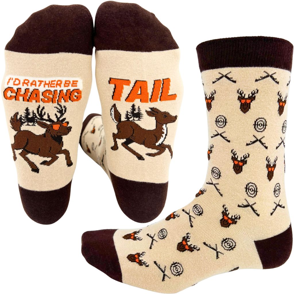 I'D RATHER BE CHASING Funny Hunting Socks for Men, Novelty Mens Crew Sock, Fun Deer Themed ( One Size)
