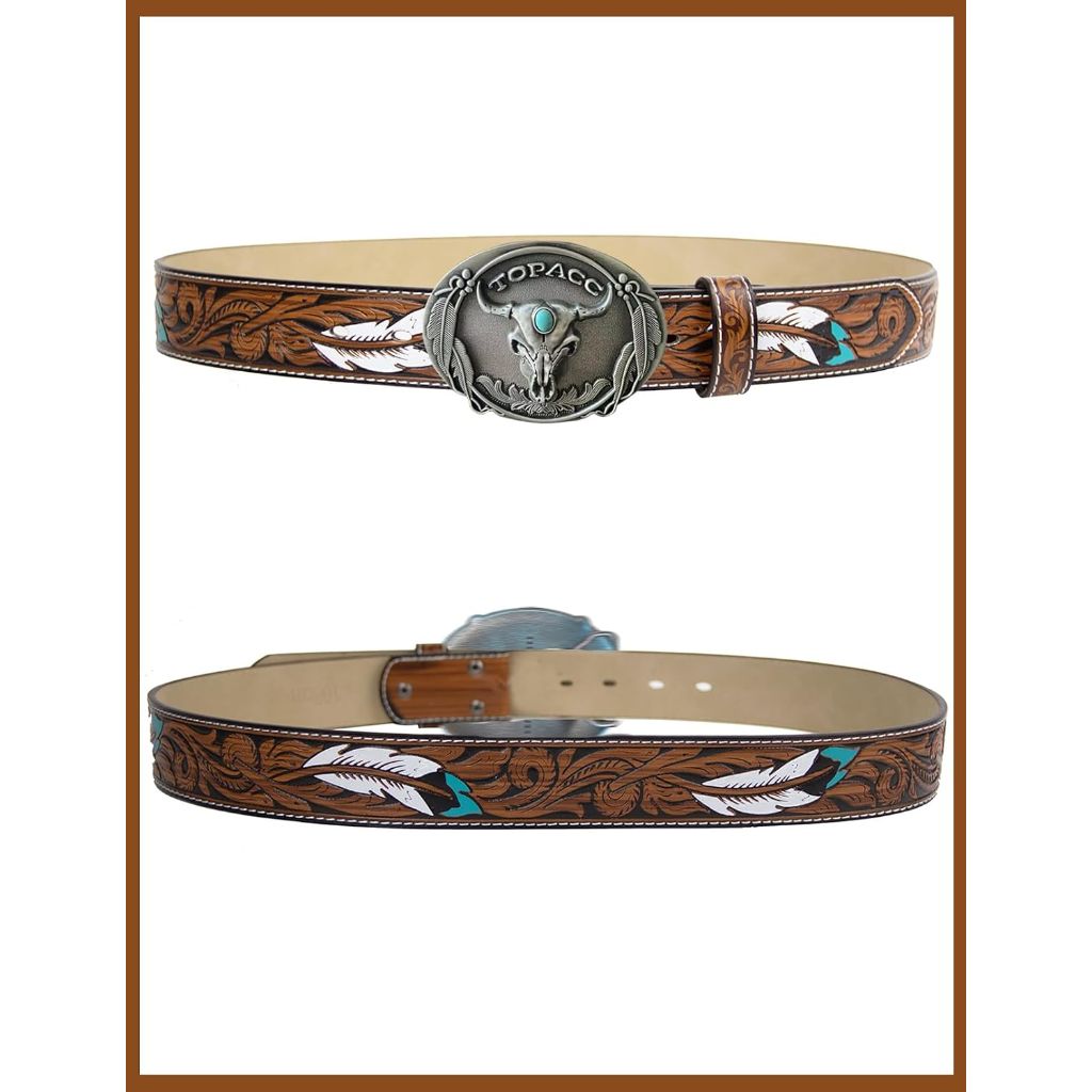 TOPACC Western Belts for Woman Men with Western Buckle Cowboy Cowgirl Country Belt for Jeans Pants