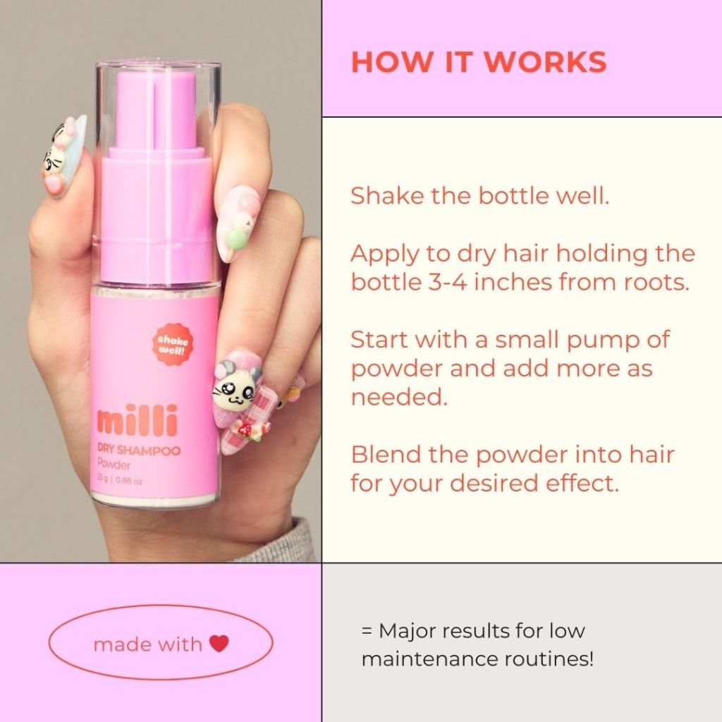 The Milli Method Dry Shampoo Powder, Non-Aerosol with Natural Ingredients to Absorb Oils and Refresh Hair Styles, Travel Friendly