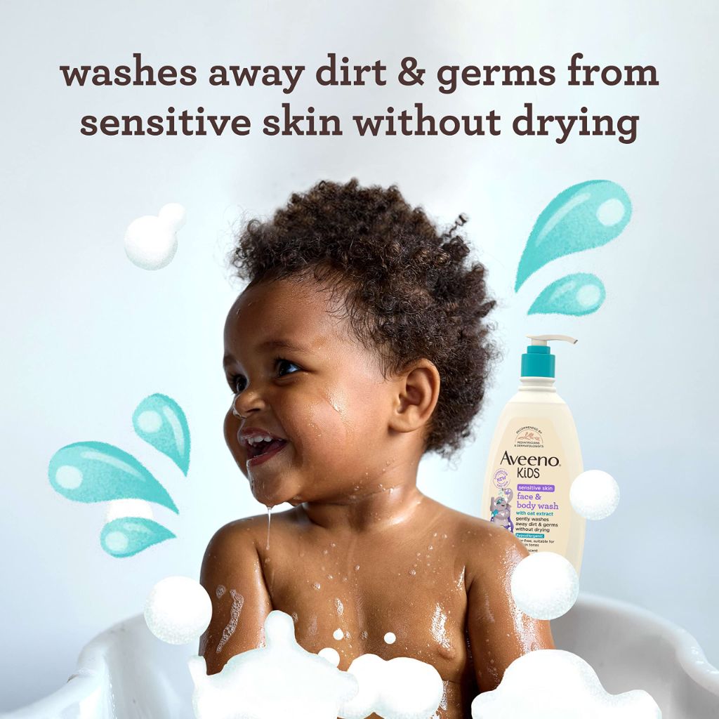 Aveeno Kids Face & Body Wash for Sensitive Skin Dye Free, 18 fl oz