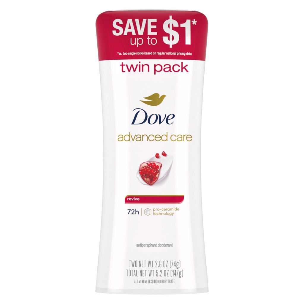 Dove Advanced Care Antiperspirant Deodorant for Women Twin Pack Revive 72 hour sweat and odor protection 2.6 oz